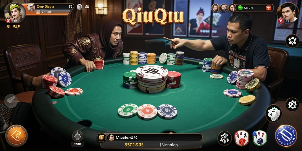 Tampilan gameplay seru 55RT dengan kartu QiuQiu.