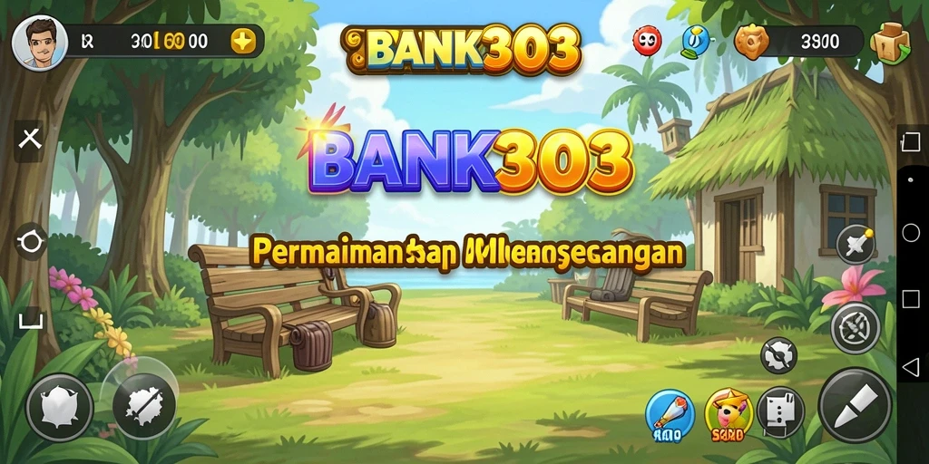 Tampilan gameplay menenangkan dari BANK303 yang penuh warna.