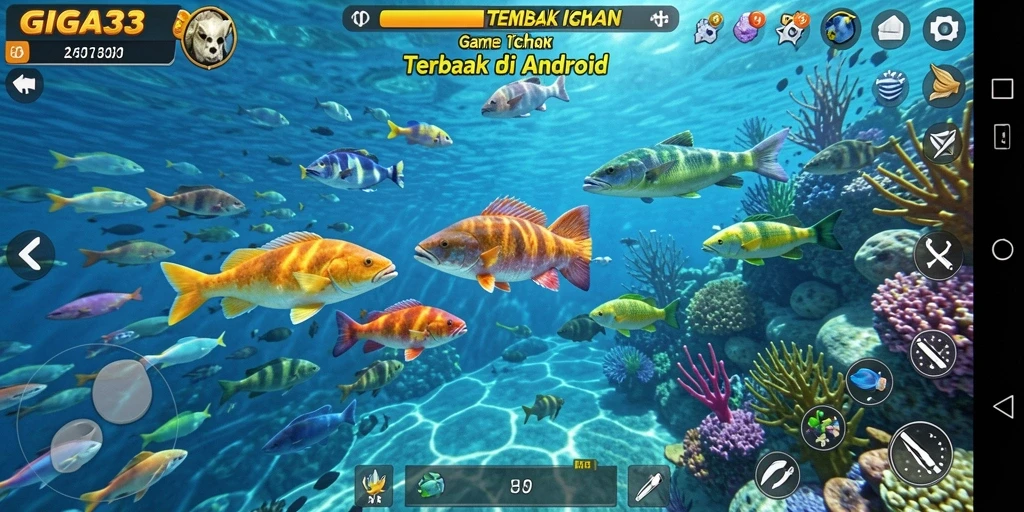 Tampilan gameplay GIGA33 dengan penembakan ikan yang seru.