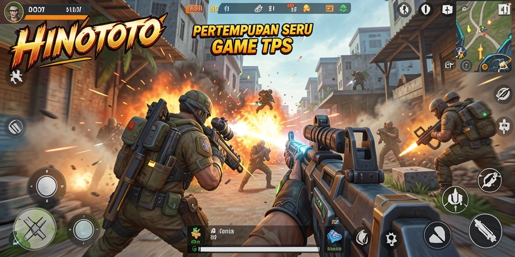 Gameplay seru HINOTOTO dalam pertempuran TPS yang intens.