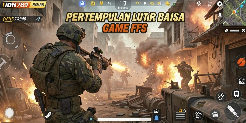 Screenshot IDN789 menampilkan aksi pertempuran FPS yang intens.