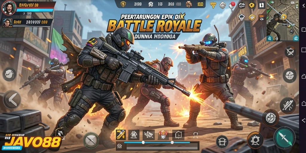 Gameplay seru di JAVO88 dengan pertarungan Battle Royale yang mendebarkan.