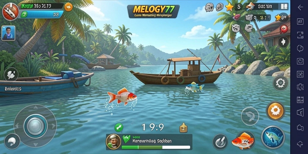 Tampilan gameplay seru memancing ikan di MELODY77.