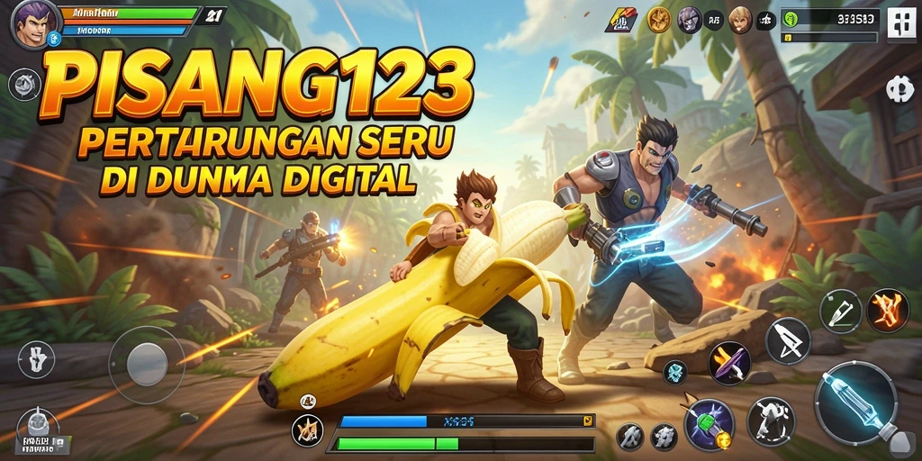 Screenshot utama PISANG123 menampilkan aksi pertarungan yang intens.