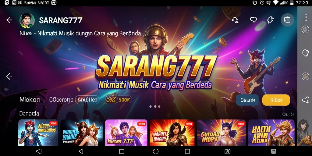 Screenshot SARANG777 menampilkan antarmuka permainan musik yang interaktif dan menarik.